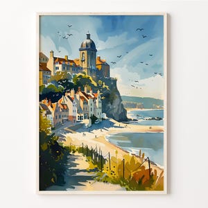 Cromer Watercolor Painting, Norfolk Wall Art, Cromer Beach Poster, Traditional Travel Print, Wedding Gift, Birthday Present, C30-949
