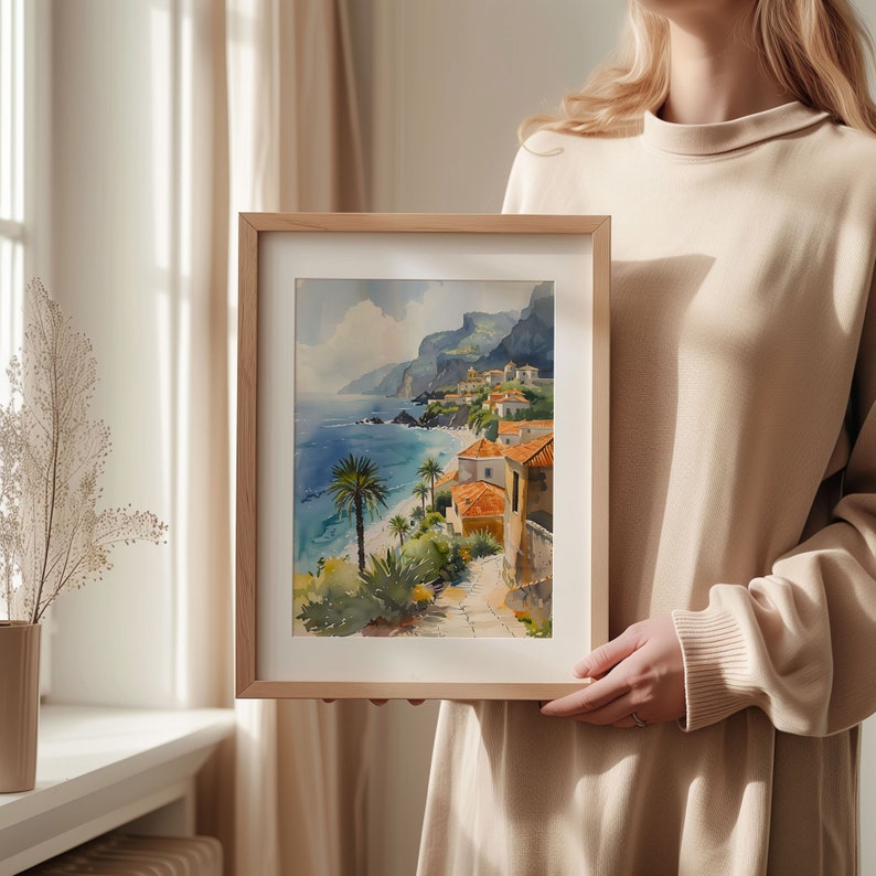Madeira Coastline Watercolor Painting: Portugal Travel Art Print image 6