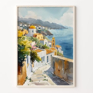 Mykonos Watercolor Painting, Mykonos Greece Wall Art, Travel Poster, Home Decoration, Art Print, Wall Hanging, C30-830