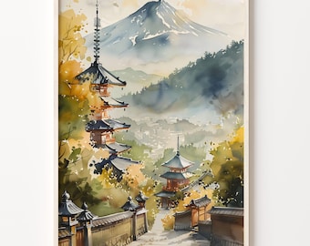 Mount Fuji Watercolor Painting, Japan Wall Art, Birthday Present, Wedding Anniversary Gift, Poster, Print, C30-944