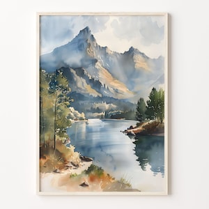 Pintura de acuarela de El anciano de Coniston, arte mural del Distrito de los Lagos, póster del parque nacional, regalo de aventura, impresión de viaje, C30-322