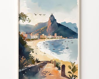Rio Watercolor Painting, Brazil Wall Art, Rio Poster, Travel Print, Watercolor Print, Personalized Gift, Birthday Present, C30-957