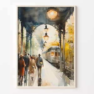 Watercolor Painting, Orient Express Travel Poster, Vintage Train Print, Art Deco Wall Art, Locomotive, Railway, Paris, C30-96