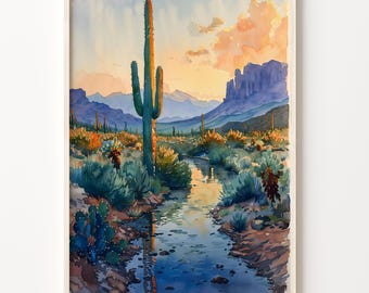 Saguaro National Park Watercolor Print: Arizona Desert Wall Art