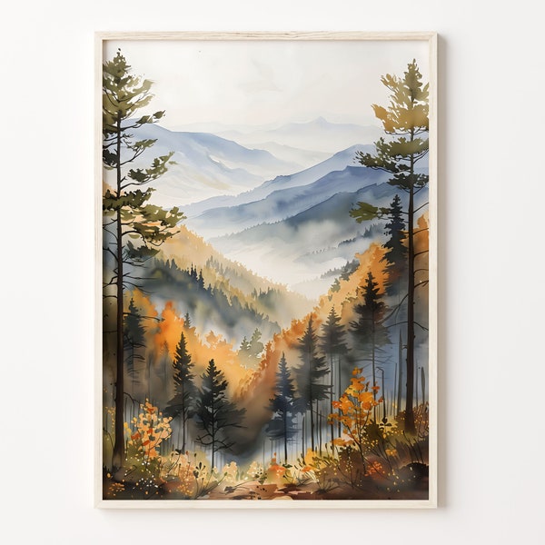 Smoky Mountains Watercolor Painting, National Park Art Print, C30-233