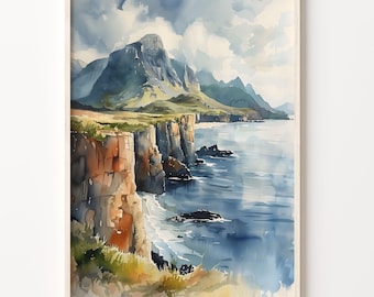 Isle of Skye Watercolor Painting: Scotland Landscape Art Print