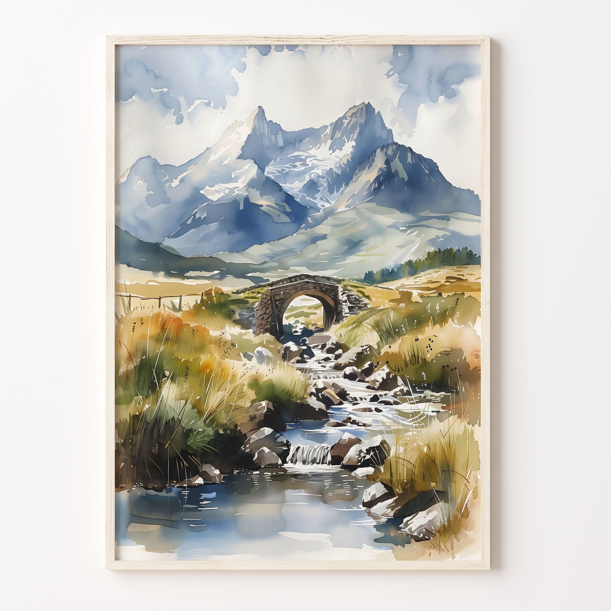Mount Snowdon Watercolor Painting: Wales Landscape Art Print