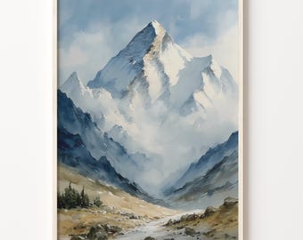 Art Deco Print of K2 Mountain, Pakistan Watercolor Travel Poster on 200 Gsm Matte Paper