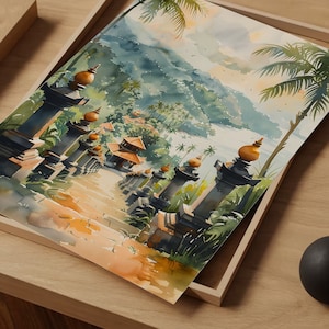 Bali Watercolor Painting: Mid-Century Modern Indonesia Travel Poster image 7