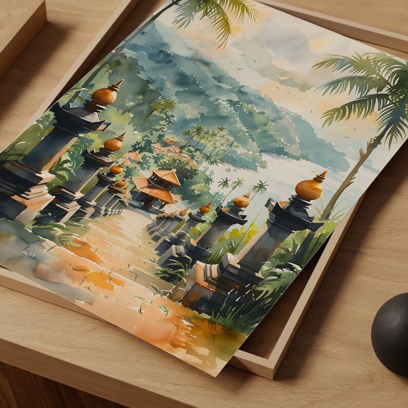 Bali Watercolor Painting: Mid-Century Modern Indonesia Travel Poster image 7