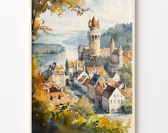 Newcastle Watercolor Print: United Kingdom Wall Art