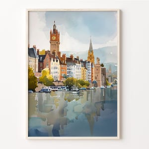 Cardiff Watercolor Painting, Illustrated Poster, Wall Art Print, Cardiff Poster, Watercolor Wall Art, C30-961