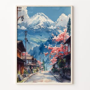日本の水彩画、日本の旅行ポスター、富士山の壁アート、アジアの壁装飾、額入り・額なしアート、C30-538