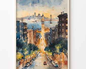 San Francisco Watercolor Painting: Travel Poster Wall Art