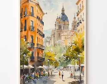 Barcelona Watercolor Painting: Spain Travel Art Print