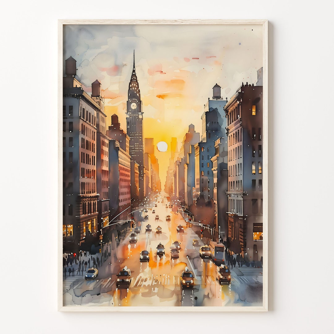 New York Cityscape Watercolor Painting: Travel Wall Art - Etsy