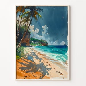 Pintura de acuarela de las Islas Caimán, póster de isla tropical, arte mural, impresión de viaje, obra de arte enmarcada y sin marco, idea de regalo, C30-566