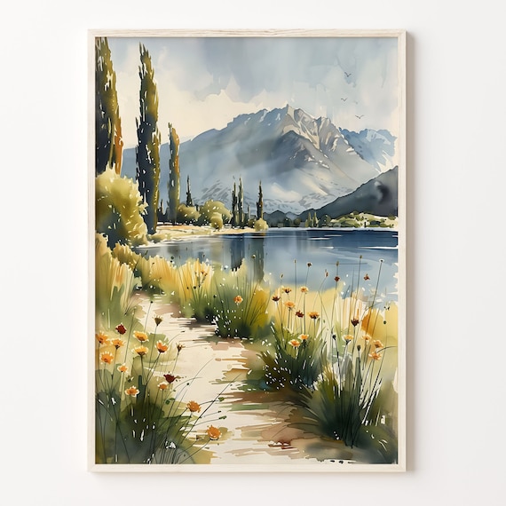 Lake Taupo Watercolor Print: New Zealand Travel Art