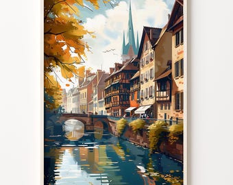 Strasbourg Watercolor Painting: Alsace Home Decor Art Print