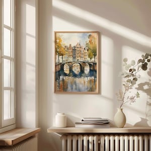 Amsterdam Skyline Watercolor Print: Vintage Netherlands Travel Poster image 2