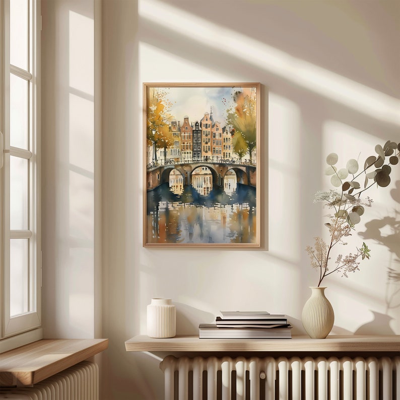 Amsterdam Skyline Watercolor Print: Vintage Netherlands Travel Poster image 2