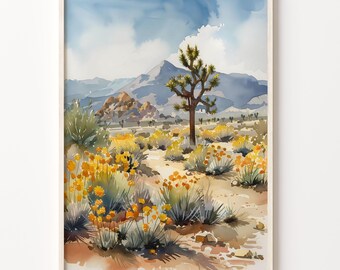 Joshua Tree National Park Watercolor Print: Desert Landscape Art