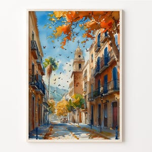 Pintura de acuarela de Barcelona, póster de viaje a España, arte de pared, texto personalizado, regalo de cumpleaños, regalo de boda, personalizado, C30-732