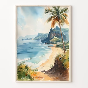 Pintura de acuarela de Mauricio, arte de la pared de Mauricio, cartel del Océano Índico, impresión de viaje, regalo de cumpleaños, regalo de boda, C30-81