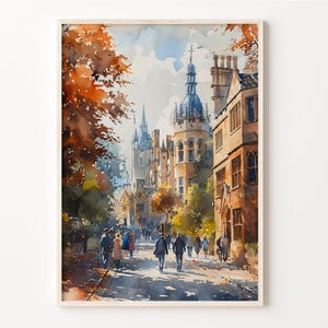 Oxford UK Aquarell Malerei, Reiseposter, Oxford Wandkunst, Vereinigtes Königreich Aquarelldruck, Oxford Poster, C30-536