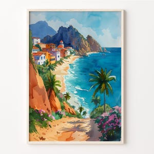 Pintura de acuarela de Cabo San Lucas, póster de viaje a México, arte mural, póster de Cabo San Lucas, arte mural de acuarela, C30-665