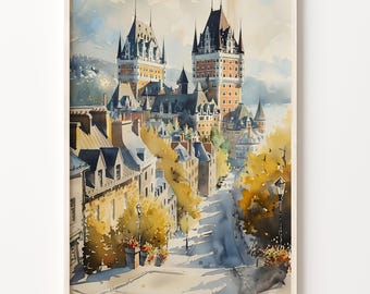 Quebec City Watercolor Print: Fairmont Le Château Frontenac, Canada