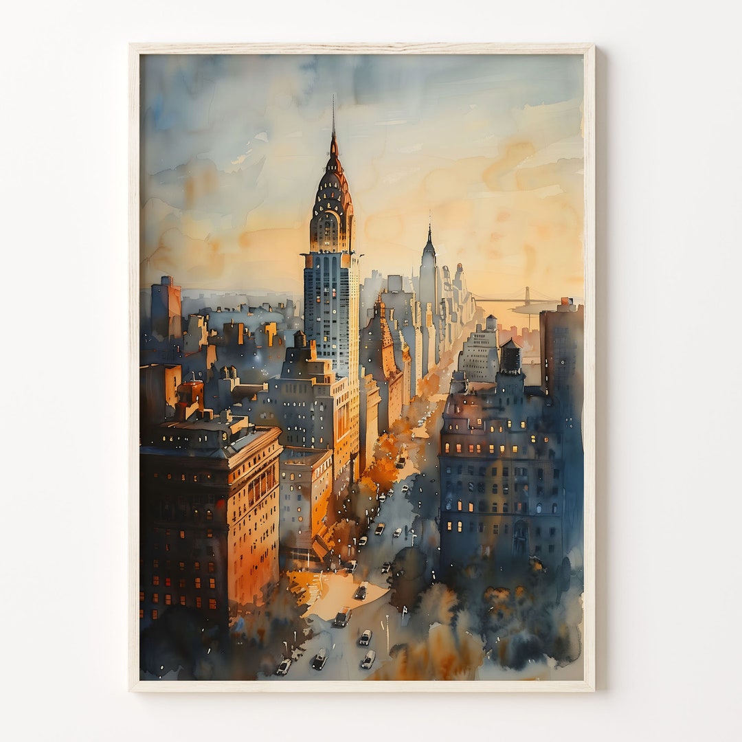 New York Skyline Watercolor Print: NYC Cityscape Wall Art - Etsy