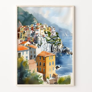 Cinque Terre Watercolor Painting, Italy Travel Poster, Cinque Terre Wall Art, Italy City Print, Travel Wall Decor, C30-340