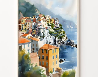 Cinque Terre Watercolor Painting: Italy Travel Art Print