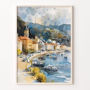 Wellington Waterfront Watercolor Painting: New Zealand Art Print
