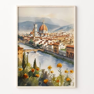 Florence aquarel, Italië reizen kunst aan de muur, poster Florence stad, aquarel print, reiscadeau, woondecoratie, C30-376