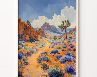 Joshua Tree National Park Watercolor Art Print: Desert Landscape Poster