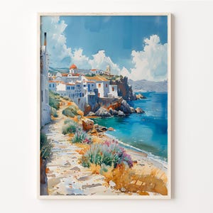 Mykonos Watercolor Painting, Greece Wall Art, Mykonos Poster, Travel Print, Wedding Gift, Birthday Present, C30-607