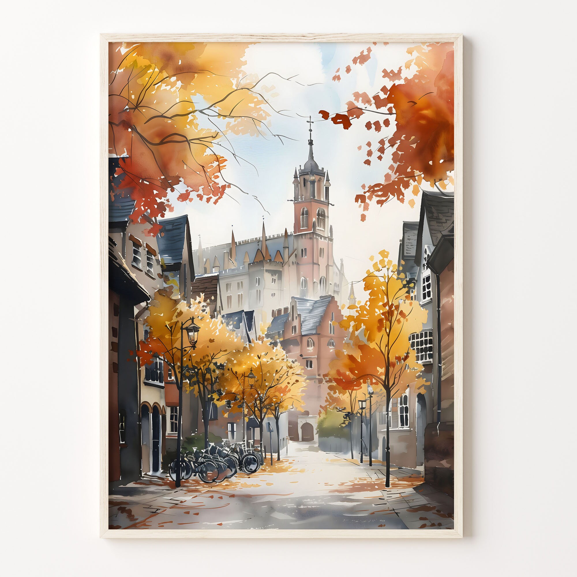 Norwich Watercolor Painting, United Kingdom Wall Art, Norwich Poster, Travel Print, Wedding Gift, Birthday Present, C30-108