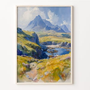 Acuarela de la isla de Skye, El viejo de Storr, Escocia, Impresión de viaje, Hébridas interiores, Arte mural, Póster, C30-723