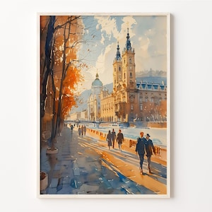 Vienna Austria Watercolor Painting: European Home Decor