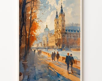 Vienna Austria Watercolor Painting: European Home Decor