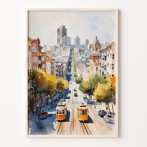 San Francisco Watercolor Painting, Golden Gate Bridge Poster, California Wall Art, Travel Print, Home Decor, C30-37