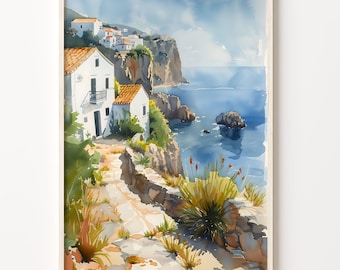 Algarve Coast Watercolor Painting: Vintage Art Print