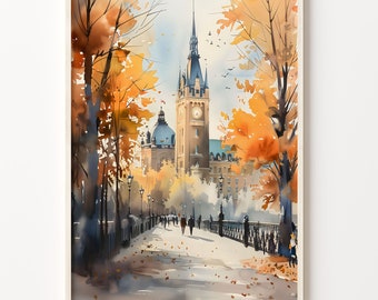 Nottingham Watercolor Painting: United Kingdom Travel Art Print