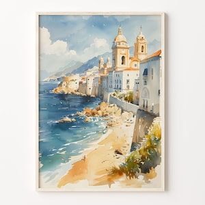 Cadiz aquarel, Spanje kunst aan de muur, Cadiz-stad poster, reiscadeau, huwelijkscadeau, verjaardagscadeau, C30-343