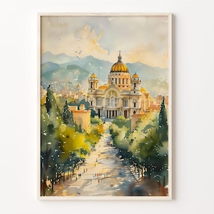 Mexico City Watercolor Painting: Travel Wall Art Poster