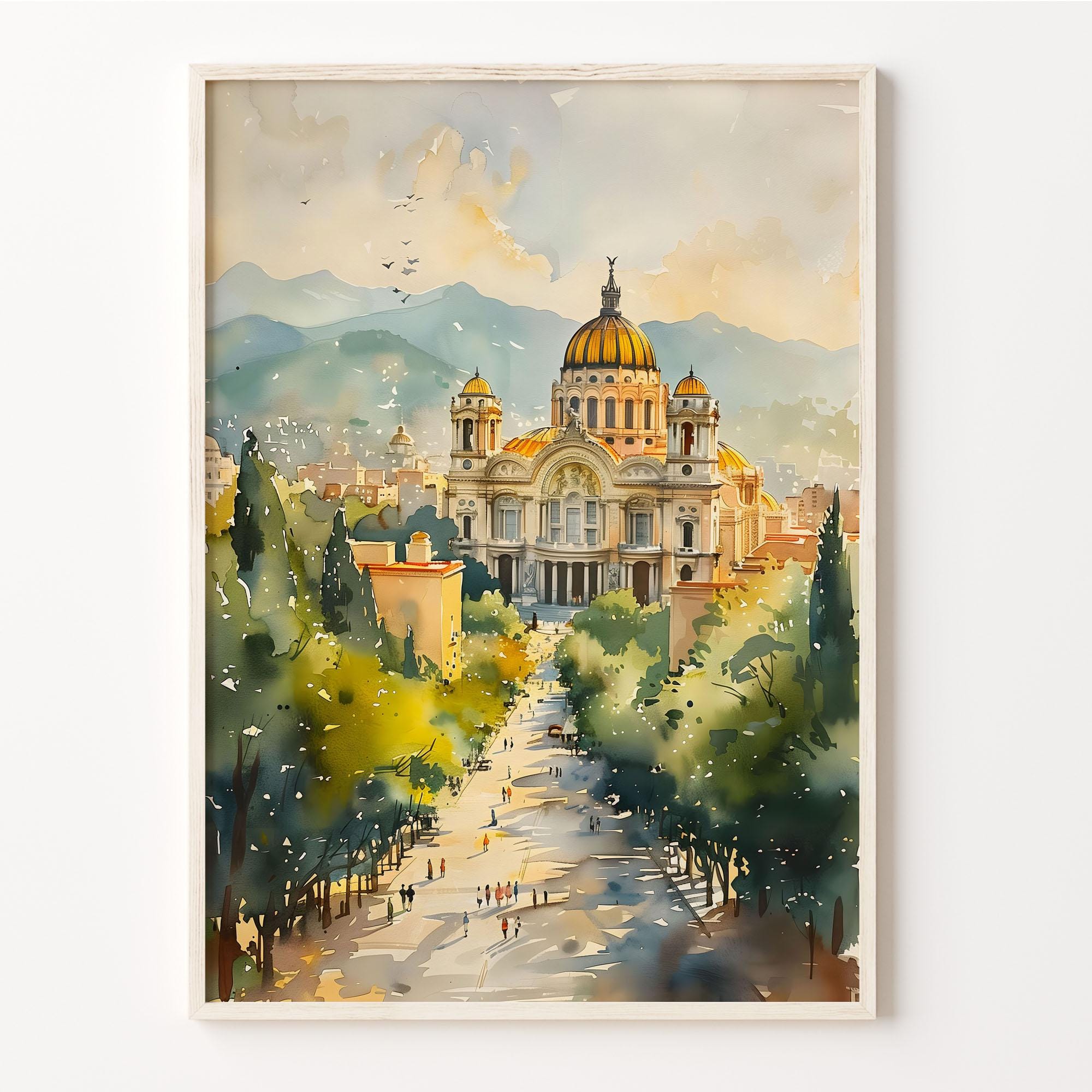Mexico City Watercolor Painting, Mexico Travel Wall Art, Mexico City Poster, Wedding Gift, Birthday Present, C30-940