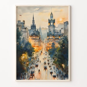 エディンバラの水彩画、エディンバラの街並みのポスター、エディンバラの壁画、スコットランドのプリント、ヨーロッパの室内装飾、C30-30