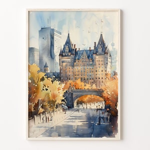 Vancouver Skyline Watercolor Painting: British Columbia Travel Art Print